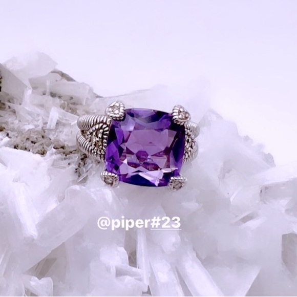 Judith Ripka Amethyst & Diamond Split Shank Fontaine Ring 6.5 - Picture 2 of 8